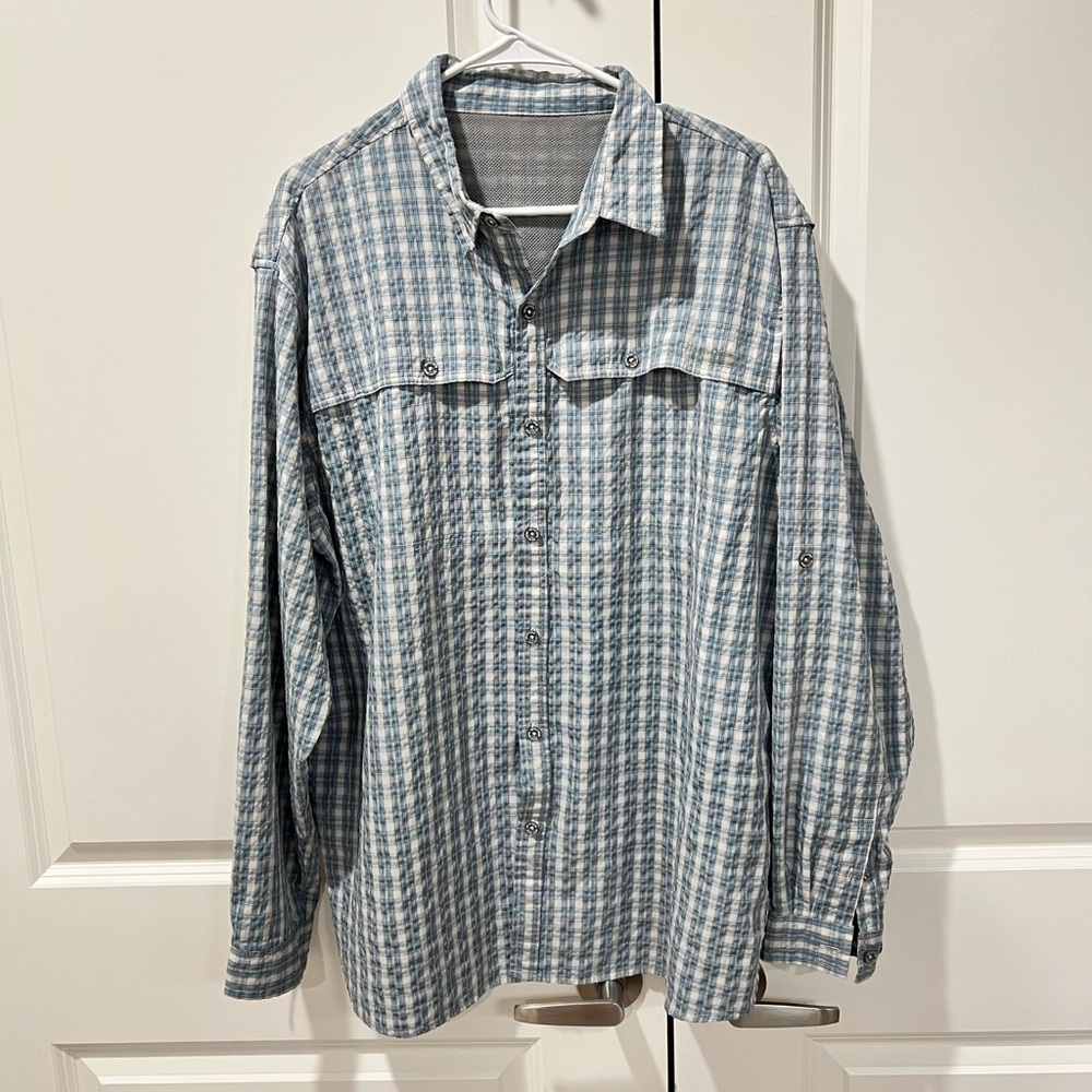 Ll Bean No Fly Zone Plaid Men's Blue Checkered Shirt